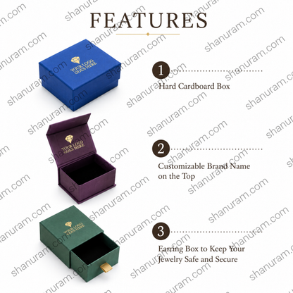 Premium Earring Box – Hard Cardboard Jewellery Gift Box | Customizable Logo | Magnetic & Slider Box | 3.25 x 2.5 x 1.5 Inches