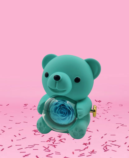 Blue Teddy Bear Rose Ring & Pendant Box, Handmade Ring Box, Engagement Ring Box, Valentine's Ring Box, Cute Keepsake Box, Birthday Gift Box