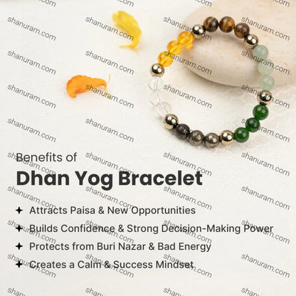 Dhan Yog Bracelet | Attracts Wealth & Financial Prosperity | Pyrite, Citrine, & Aventurine bracelet | Astrology Dhanyog Bracelet for Men & Women | Certificate of Authenticity