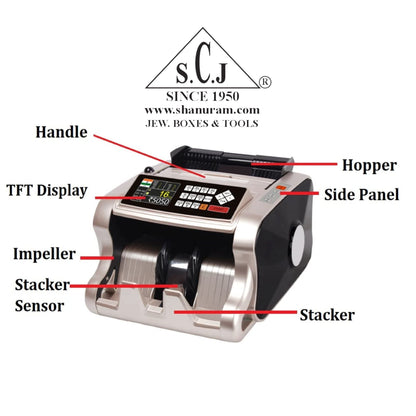 SCJ Heavy Duty Indian Currency Value Counter Machine with Fake Note Detection – Supports Mixed Denominations (₹10 to ₹2000) – Loose Cash Counting Machine