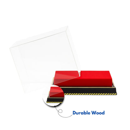 Red and black object with transparent overlay on a white background, labeled 'Durable Wood'.