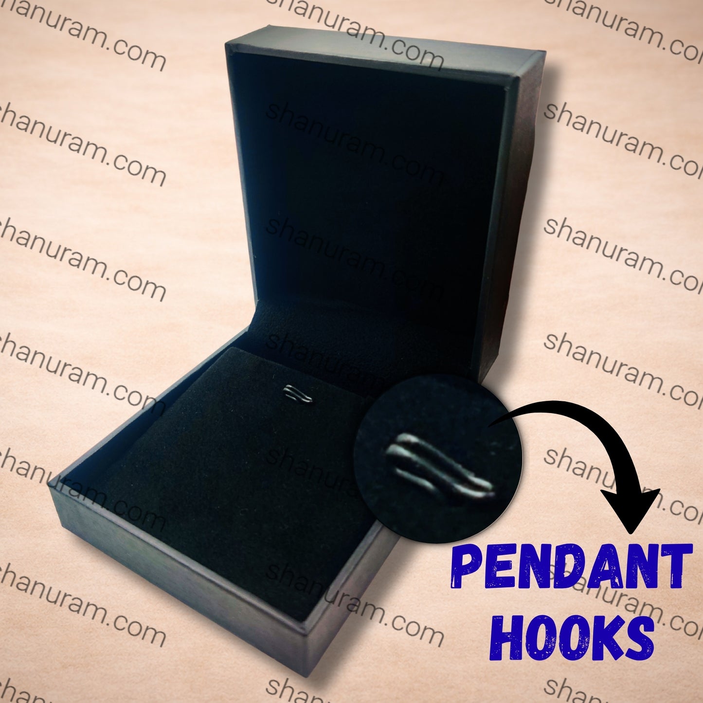 Premium Black Finish Pendant Box with Velvet Interior & Pendant Hooks