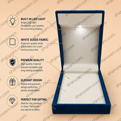 Cuthely LED Pendant Jewelry Box | Premium Blue Velvet Necklace Gift Box with White Suede Interior | 6 x 6 x 4.5 Inch