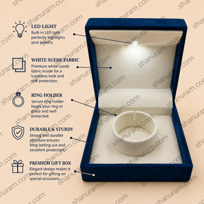Premium Blue Velvet LED Ring Box with White Suede Interior | Luxury Jewelry Gift Box | 4 x 4 x 2 Inch