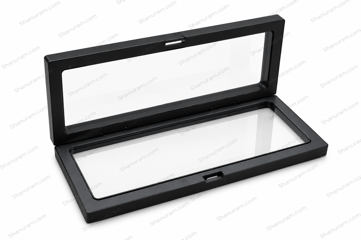 SCJ 3D Floating Display Frame 7 x 23 x 2 cm for Jewellery, Coins & Collectibles – Black & White | Pack of 100