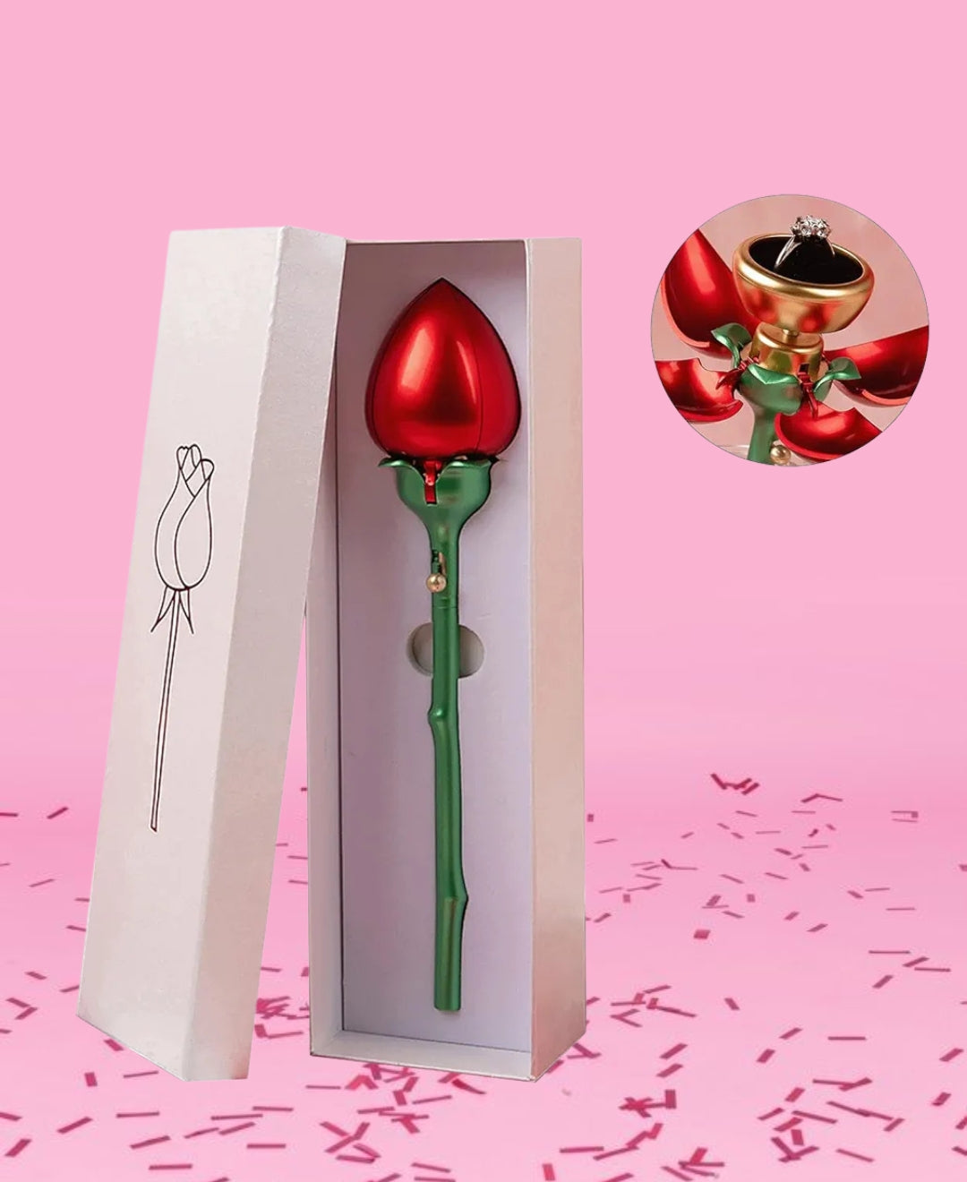 SCJ Red Rose Flower Ring Box, Wedding Ring Box, Engagement Ring Box, Flower Ring Box For Proposal Ceremony, Wedding or Special Occasions (Red)