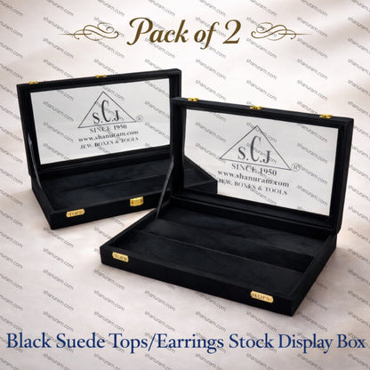 Pack of 2 Black Suede Tops/Earrings Stock Display Boxes | 4-Shelf Jewelry Storage & Display Organizer