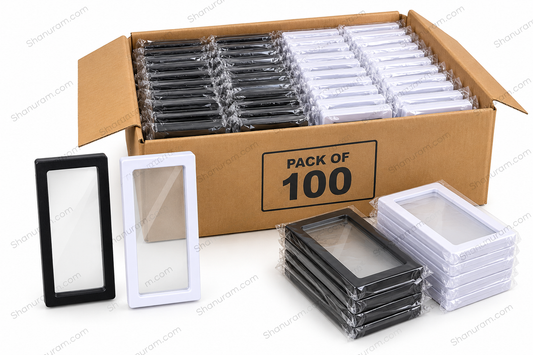 SCJ 3D Floating Display Frame 9 x 23 x 2 cm for Jewellery, Coins & Collectibles – Black & White | Pack of 100