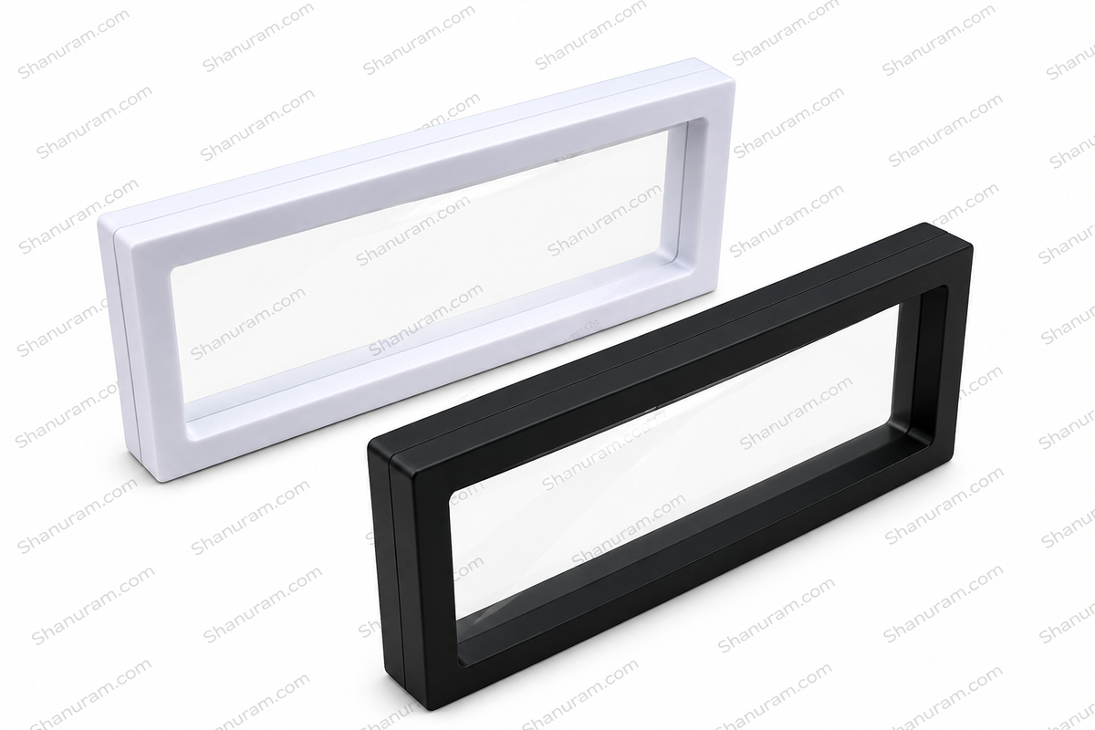 SCJ 3D Floating Display Frame 7 x 23 x 2 cm for Jewellery, Coins & Collectibles – Black & White | Pack of 100