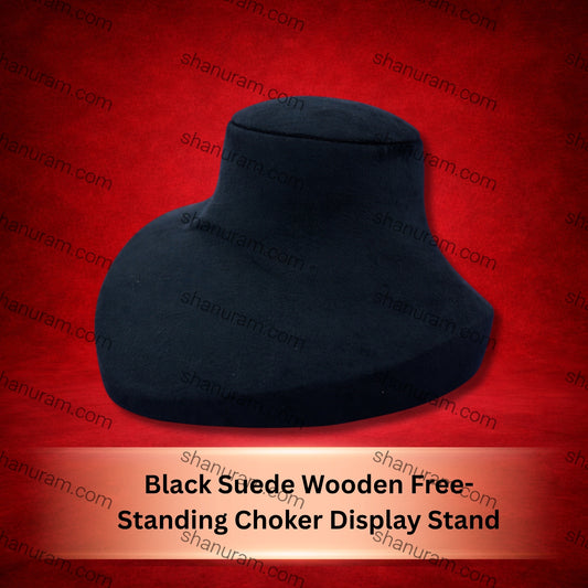 Black Suede Wooden Free-Standing Choker Display Stand – 4 Inches | Premium Jewellery Dummy for Choker Set Display