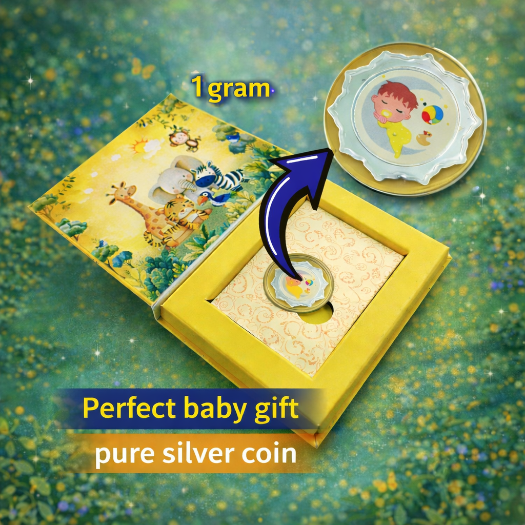 Pure Silver Gift Coin (1 gram) in Hard Cardboard Box | Kids Theme Baby Gift