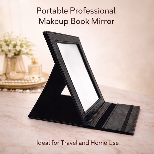 Portable Proffessional Make up Book Mirror With Sturdy Balck Crocodile Texture Frame