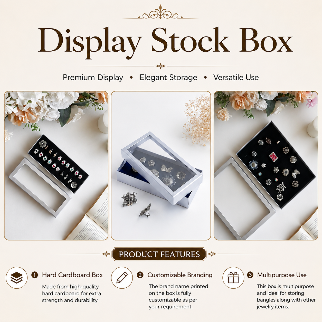 Premium Display Stock Box for Jewellery Display | Hard Cardboard Multipurpose Display Box | Custom Branding Available