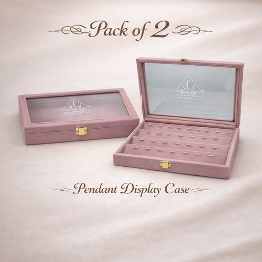 Pink Suede Fabric Pendant Jewellery Display Stock Box (32 Hooks) – Pack of 2 | Glass Top by SCJ