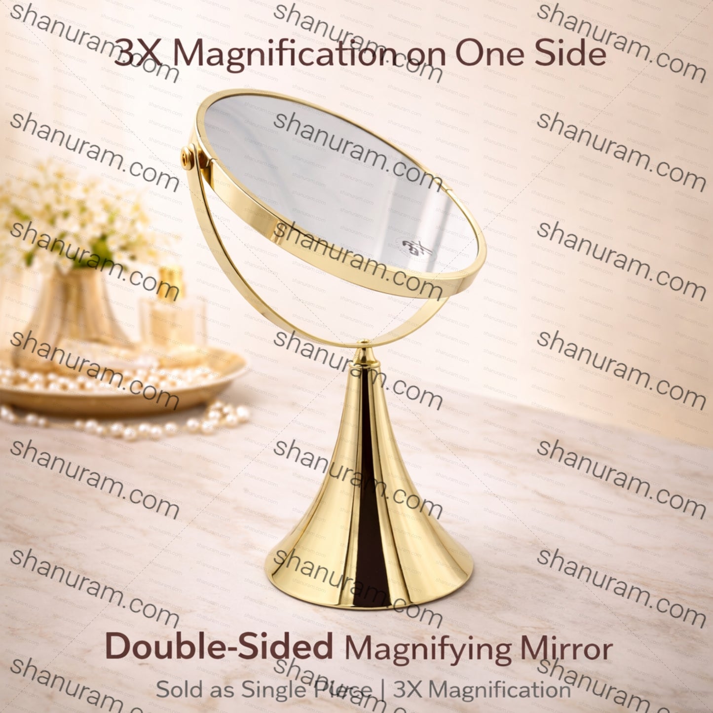 Coesmatic Gold Aluminium Oval 3X Magnifying Mirror