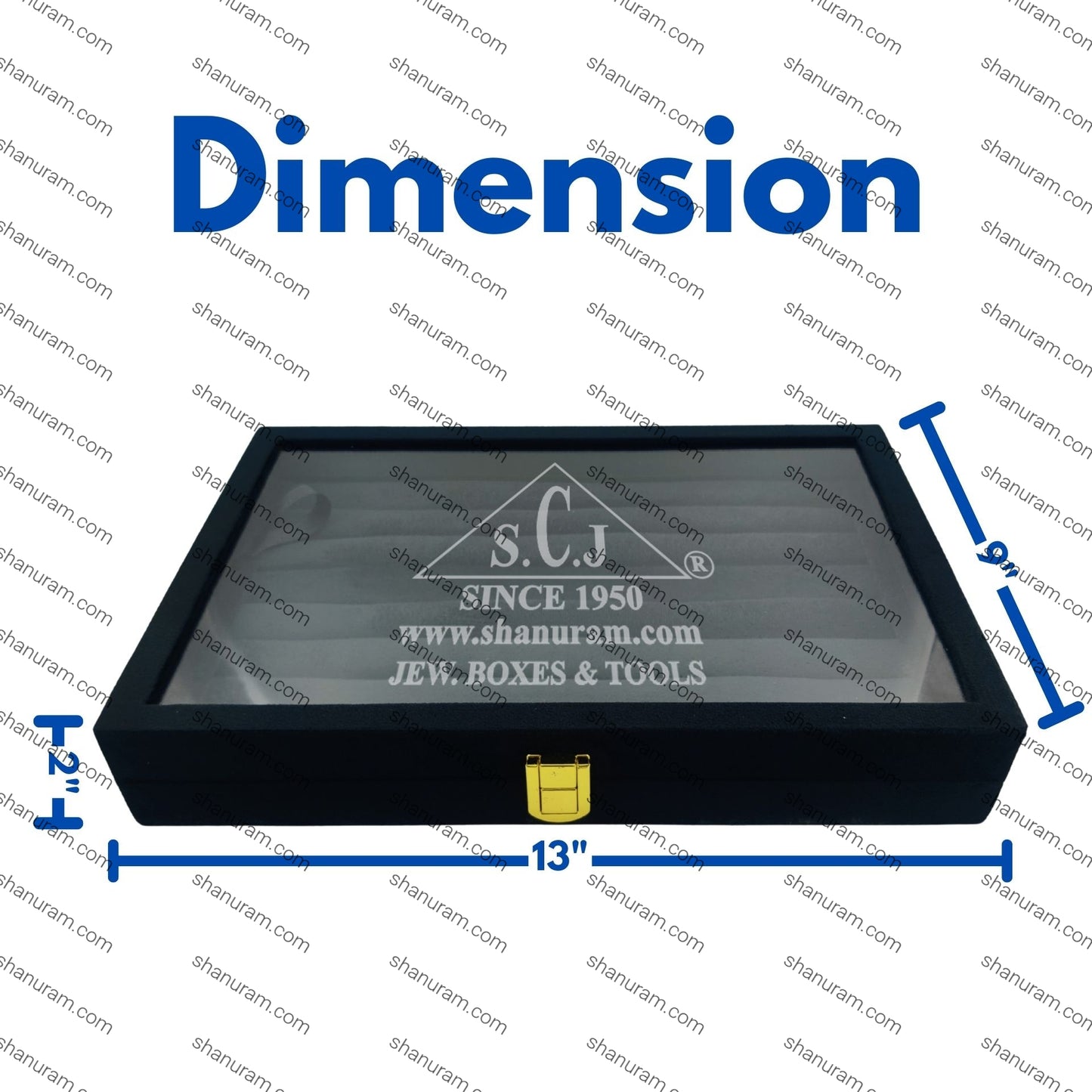Pack of 2 Black Suede Ring Stock Display Box with Glass Lid | 7 Shelves Jewellery Box