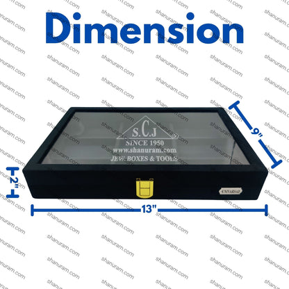9-Grid Black Suede Universal Stock Display Box – Pack of 2 | Jewellery Storage & Display Box with Glass Top