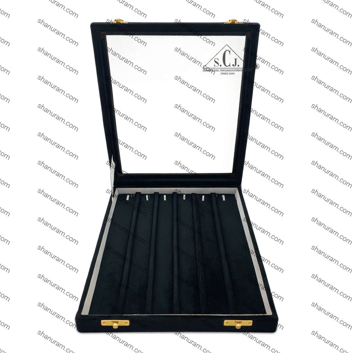 Pack of 2 Black Suede Chain Jewellery Stock Display Box with Glass Top | Premium Chain Storage Case by SCJ