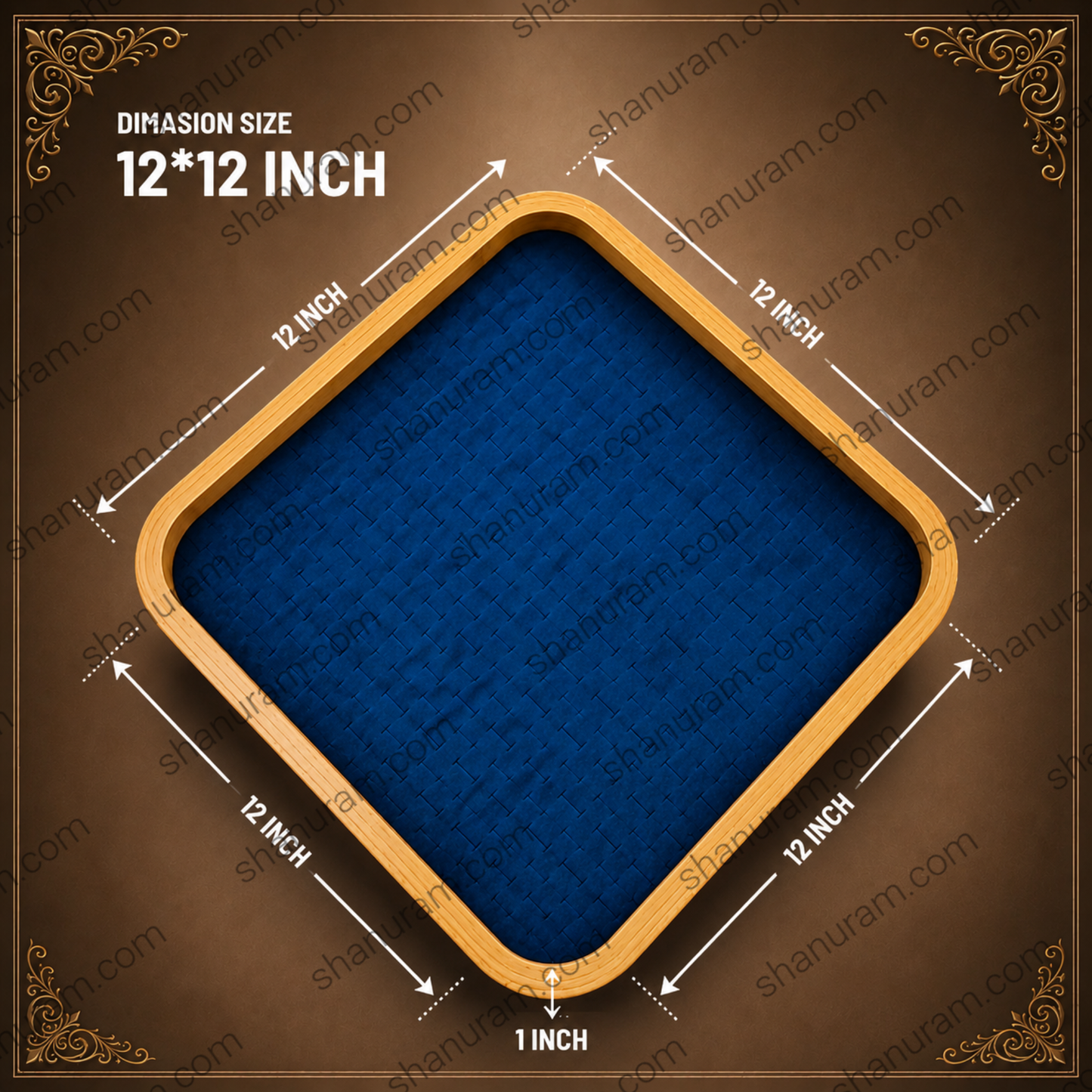 12 x 12 Inch Wooden Velvet Jewelry Display Tray | Premium Ring, Earring & Pendant Organizer Display