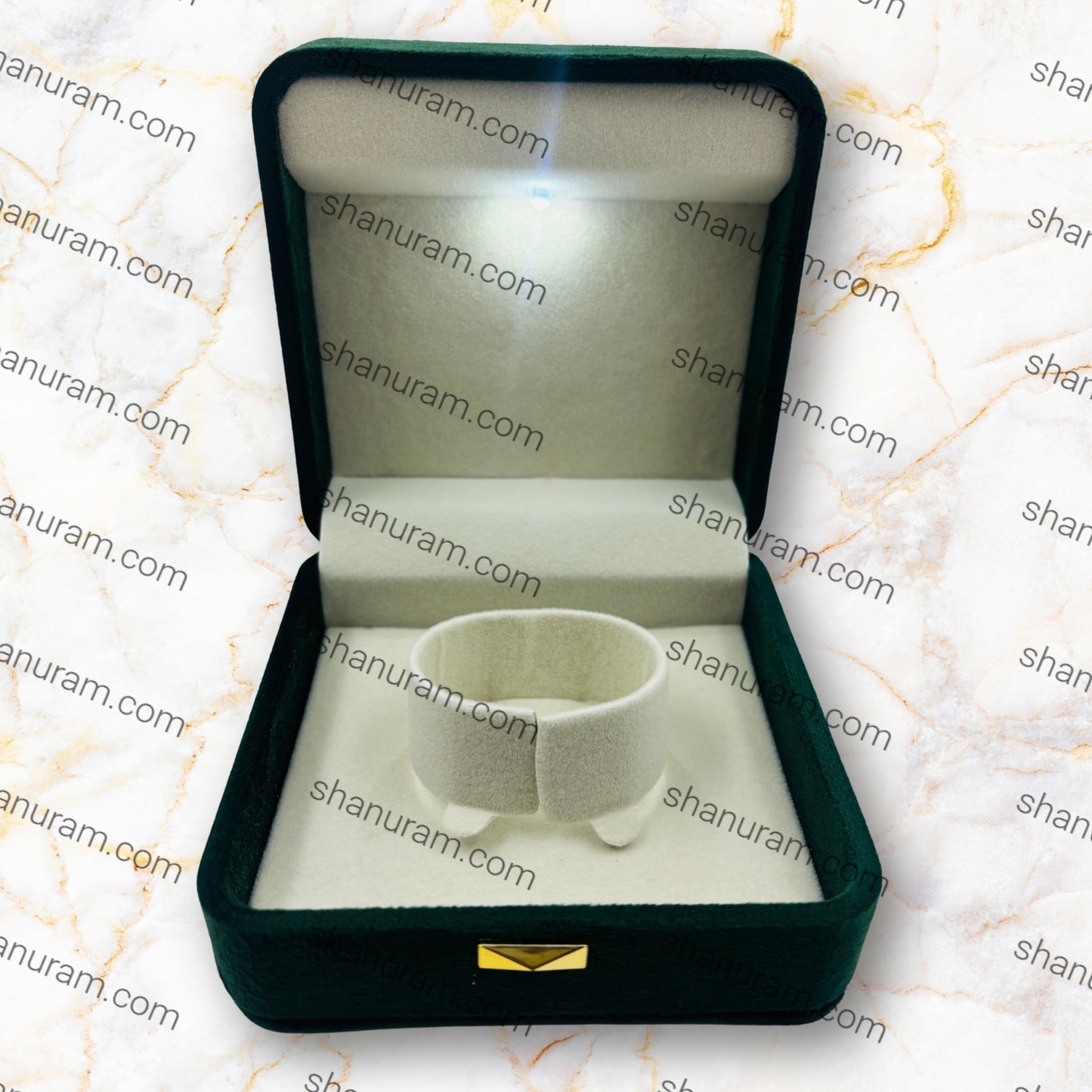 Premium Green Velvet LED Single Bangle Box with White Suede Interior