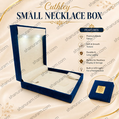 Blue Cuthley Small Necklace Box with LED Light | Premium Blue Suede Jewelry Gift Box