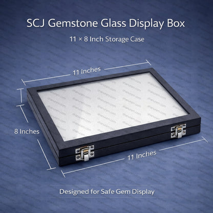 Gemstone Glass Display Storage Box 11×8 Inch – Rexine Glass Lid Gemological Case