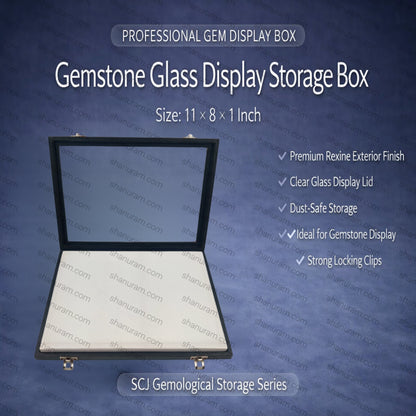 Gemstone Glass Display Storage Box 11×8 Inch – Rexine Glass Lid Gemological Case