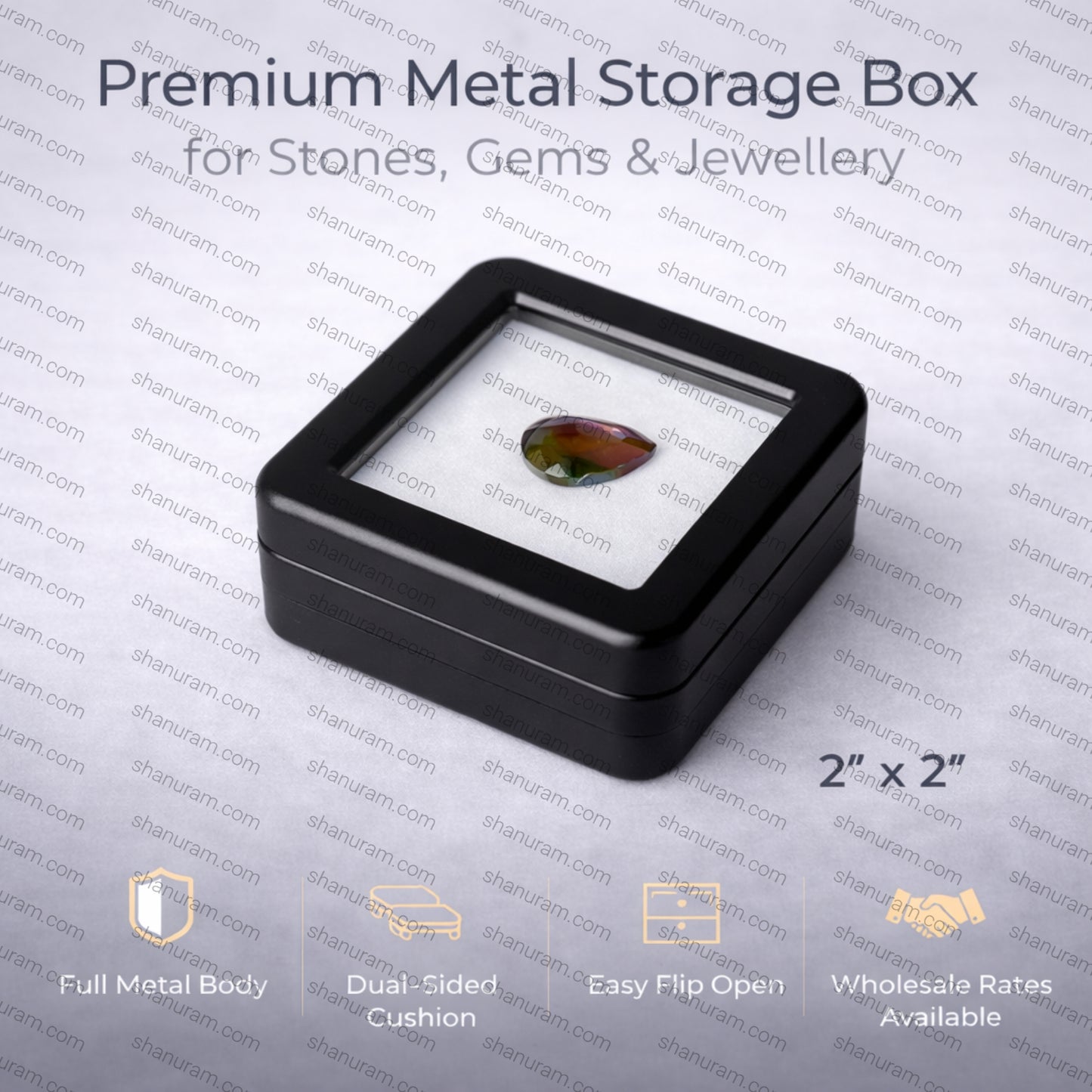 Black Floating Gem Display Box – Glass Lid Jewellery Case (5.5 cm)