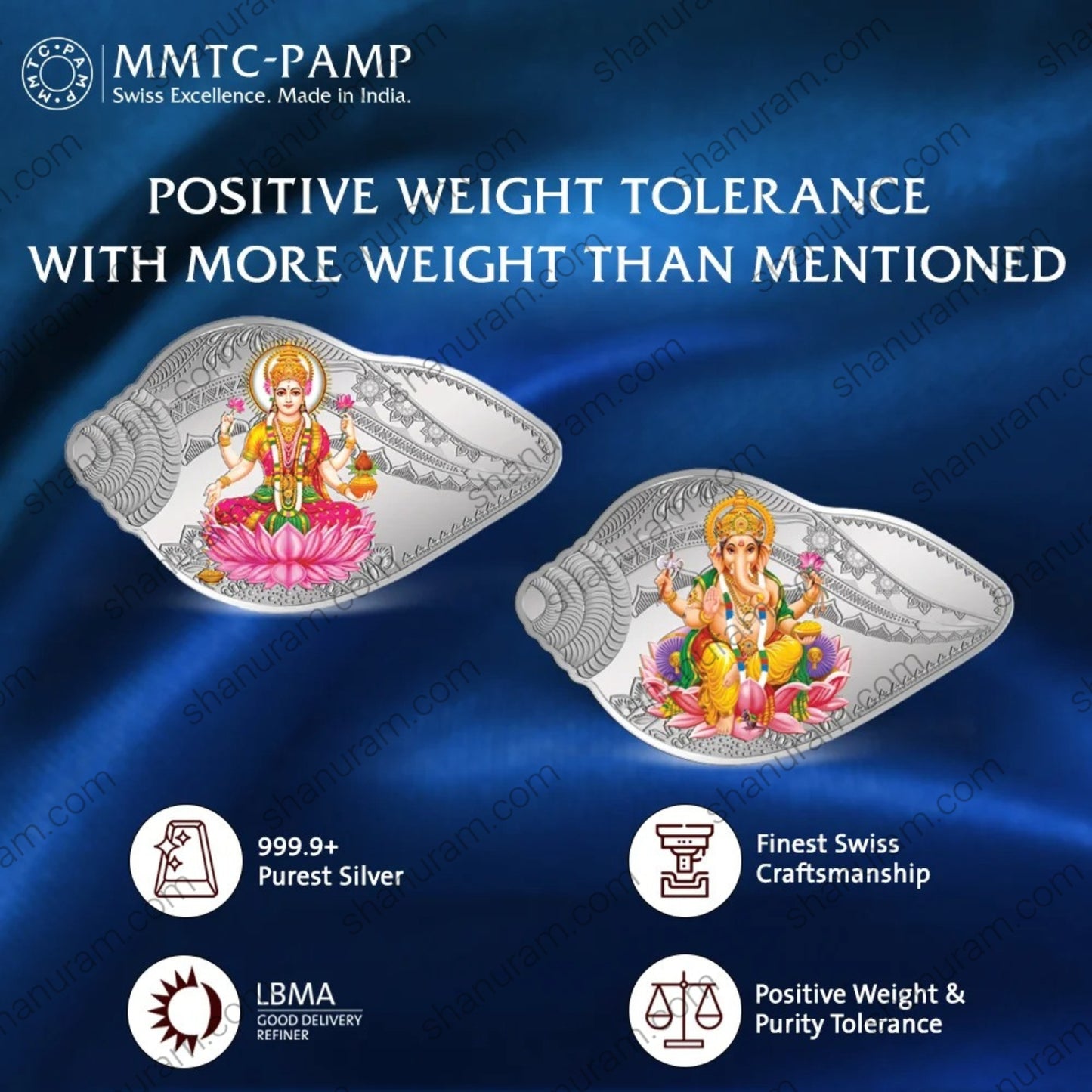 MMTC-PAMP 50 Gram Silver Bar – Lakshmi & Ganesh Shankh Design | 999.9+ Fine Silver