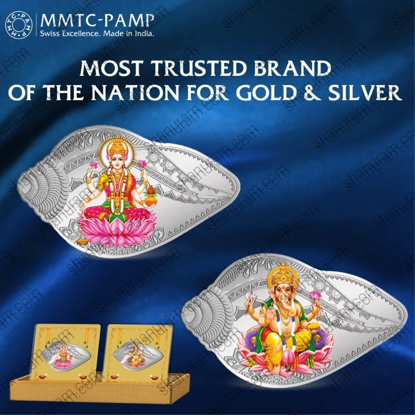 MMTC-PAMP 50 Gram Silver Bar – Lakshmi & Ganesh Shankh Design | 999.9+ Fine Silver