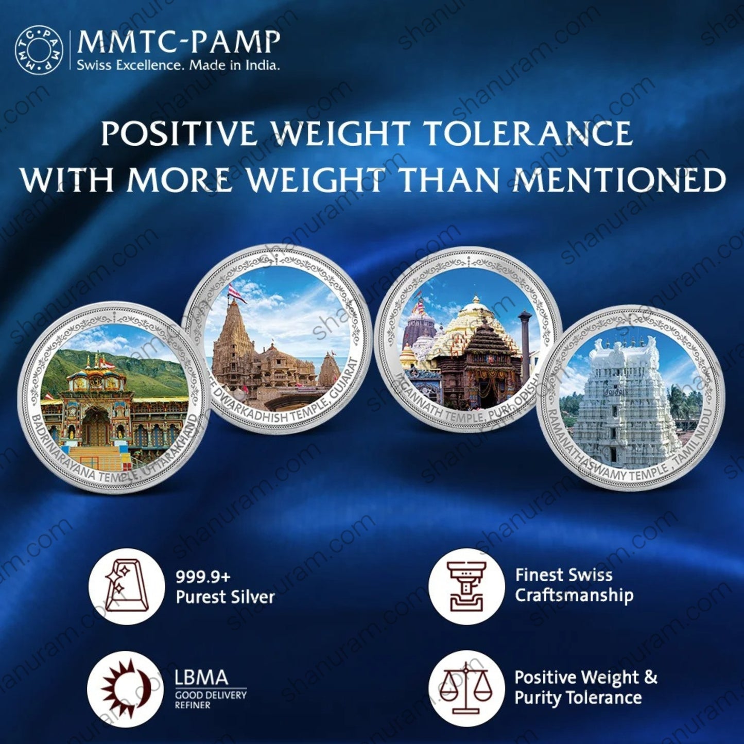 MMTC-PAMP 80 Gram 999.9+ Pure Silver Char Dham Coin Set – 20g x 4