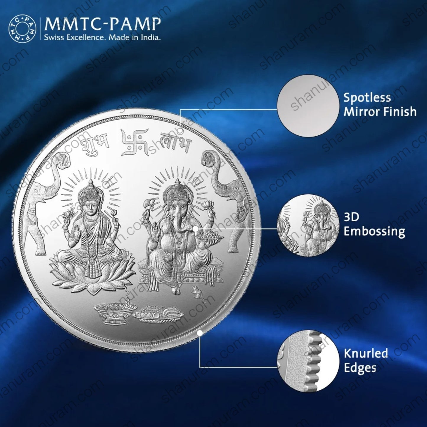 MMTC-PAMP 10 Gram 999.9+ Pure Silver Lakshmi Ganesh Coin