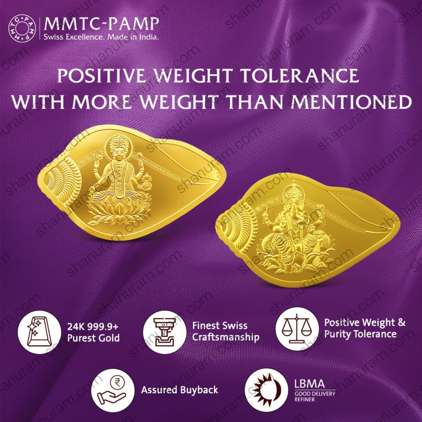 MMTC-PAMP 10g (5g+5g) 24K 999.9+ Pure Gold Coin Pair – Lakshmi & Ganesha Shankh Design