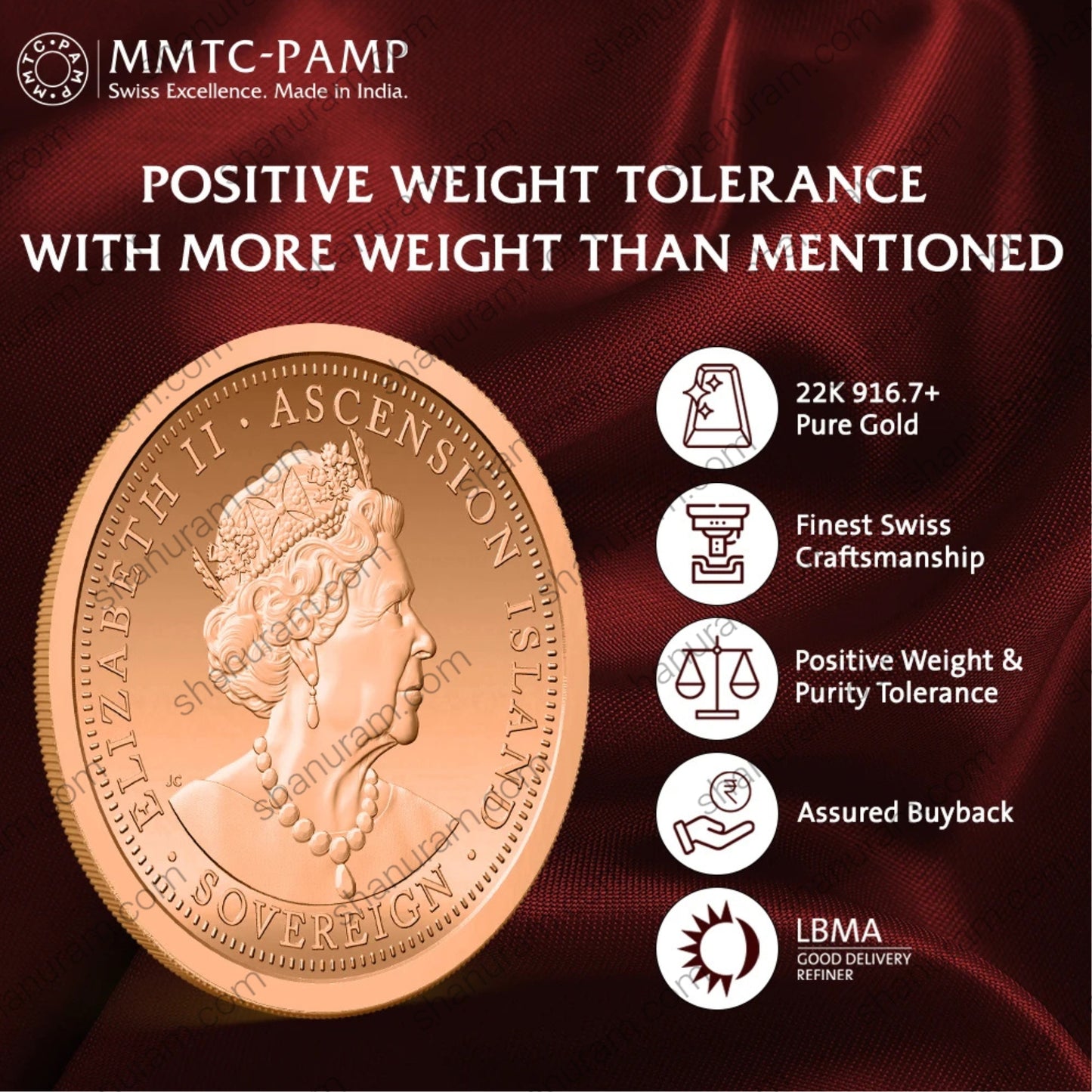 MMTC-PAMP The Sovereign 8g 22K 916.7+ Gold Coin – Queen Elizabeth II & St. George Design