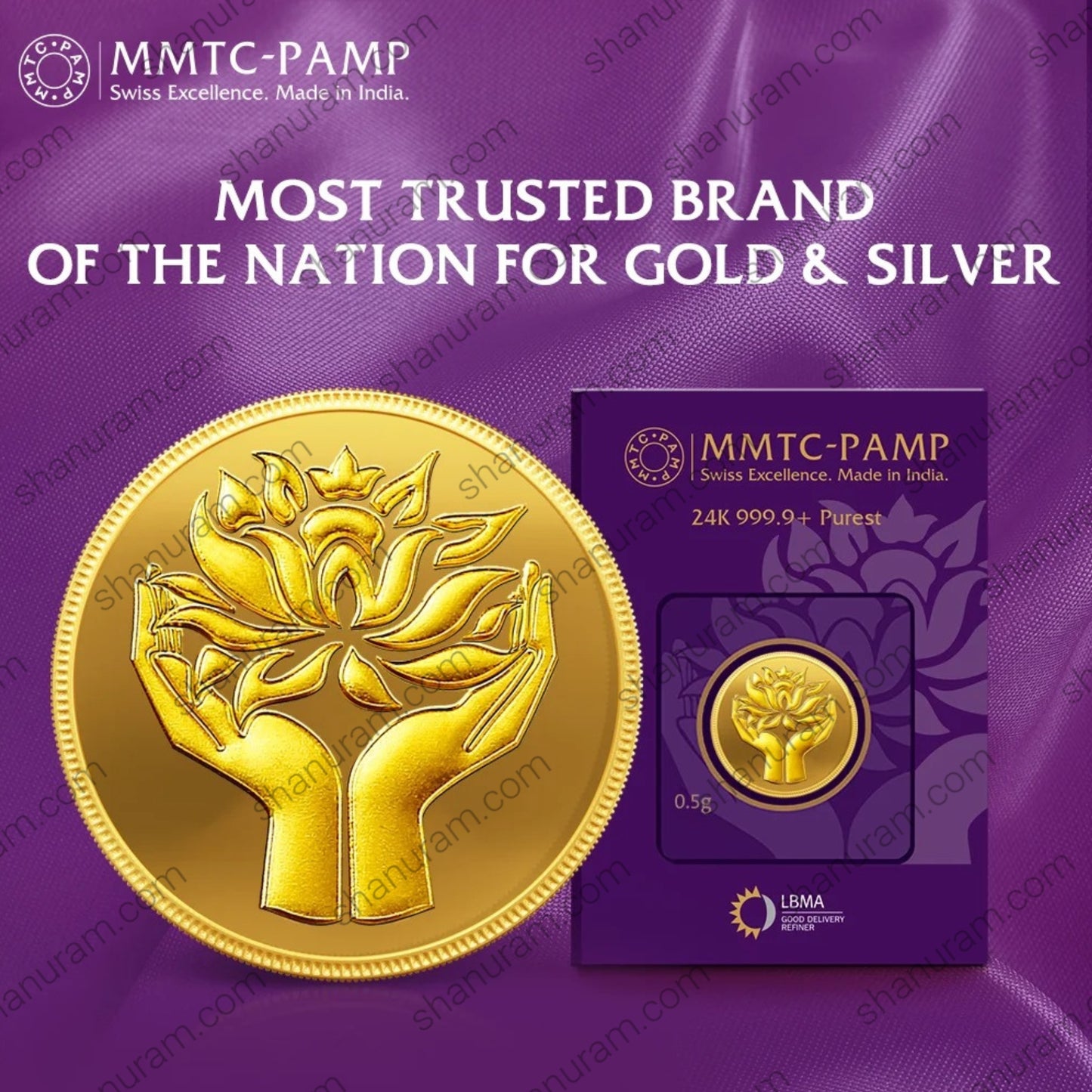 MMTC-PAMP 0.5g 24K 999.9 Pure Gold Coin – Lotus Hands Design