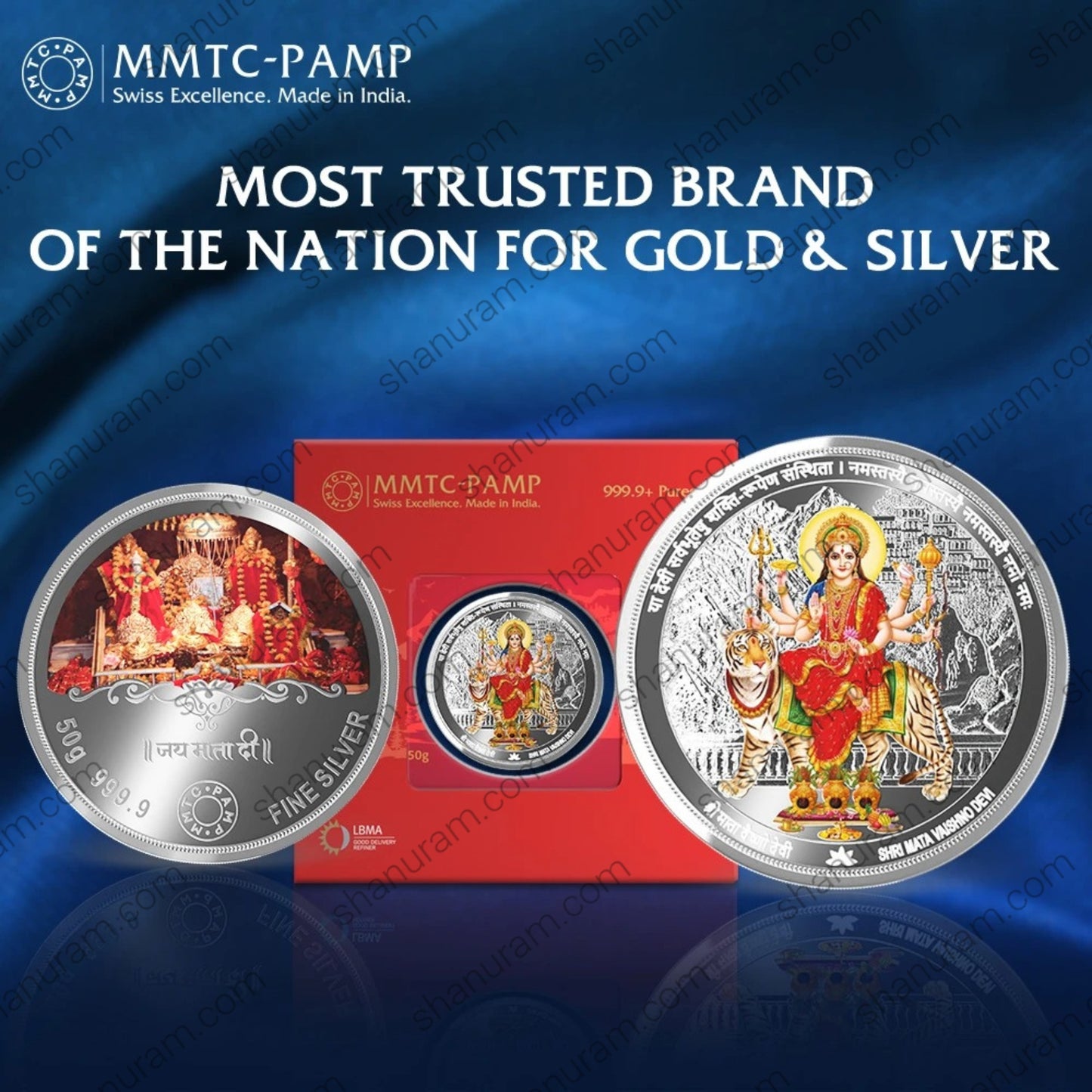 MMTC-PAMP 50 Gram 999.9+ Pure Silver Coin – Shri Mata Vaishnodevi