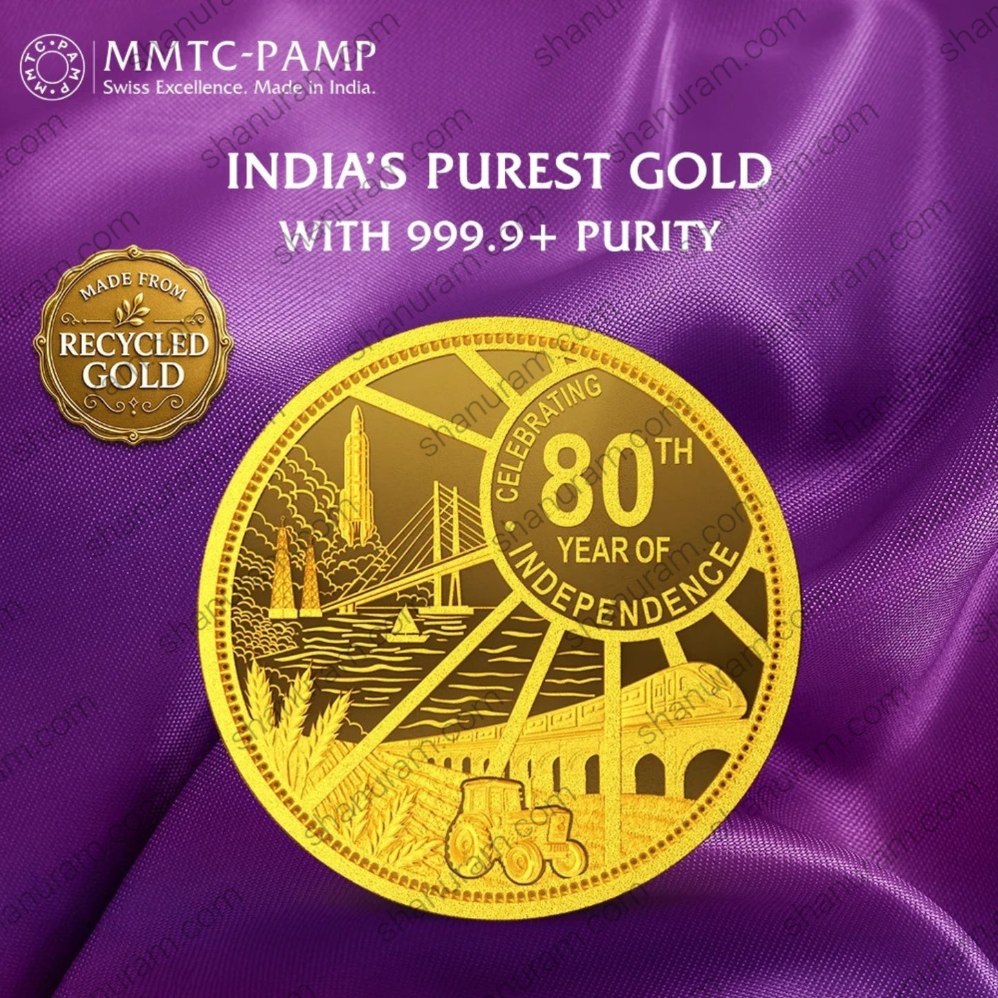 MMTC-PAMP 10g 24K 999.9+ Pure Gold Coin – 80th Year of Independence Edition