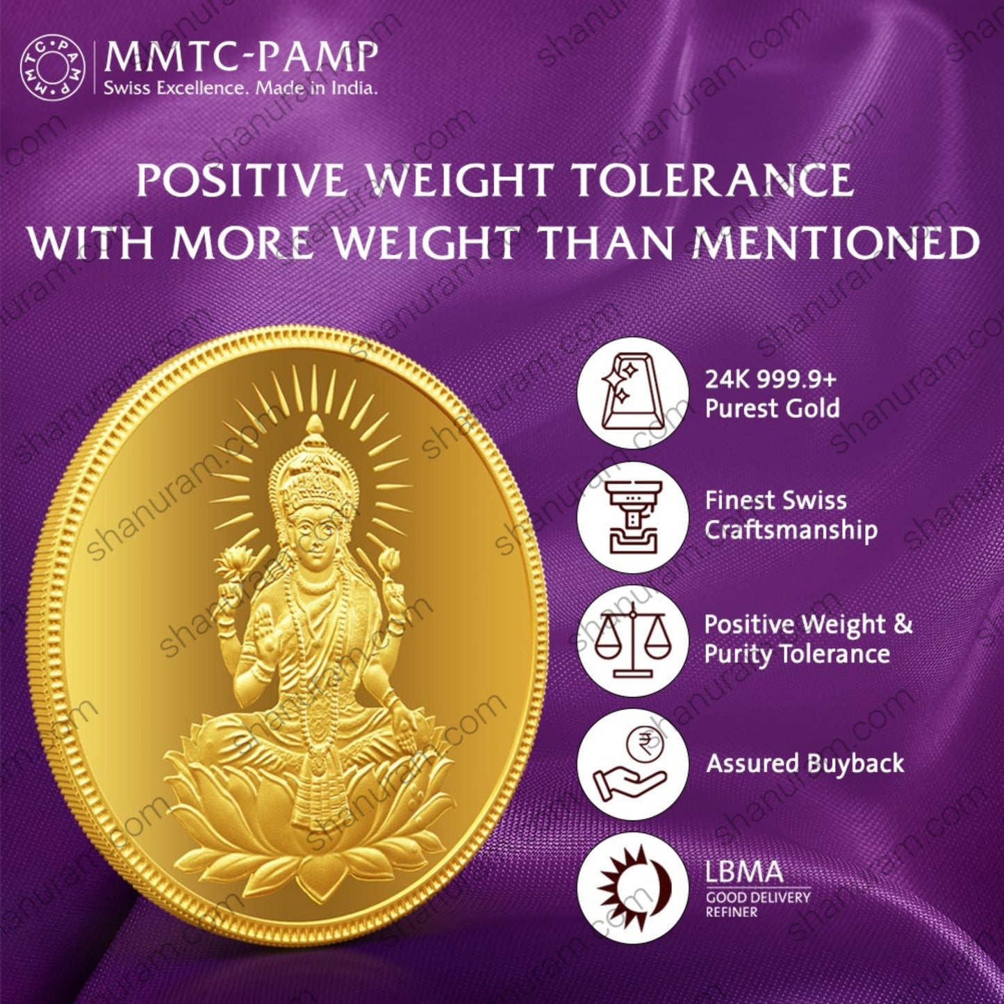 MMTC-PAMP 5g 24K 999.9 Pure Gold Coin – Goddess Lakshmi Design