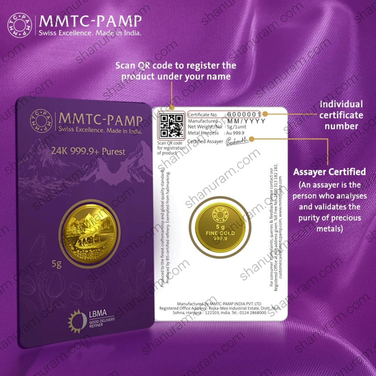 MMTC-PAMP 5g 24K 999.9 Pure Gold Coin – Kashmir Design