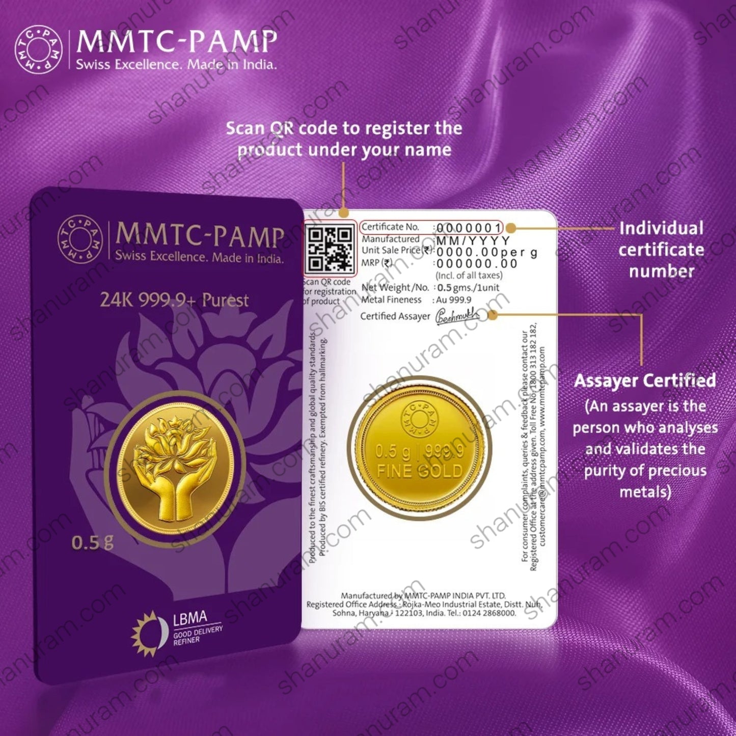 MMTC-PAMP 0.5g 24K 999.9 Pure Gold Coin – Lotus Hands Design