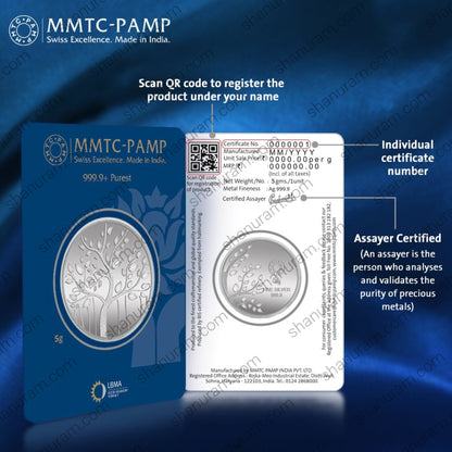 MMTC-PAMP 5 Gram 999.9 Pure Silver Coin – Tree of Life Design