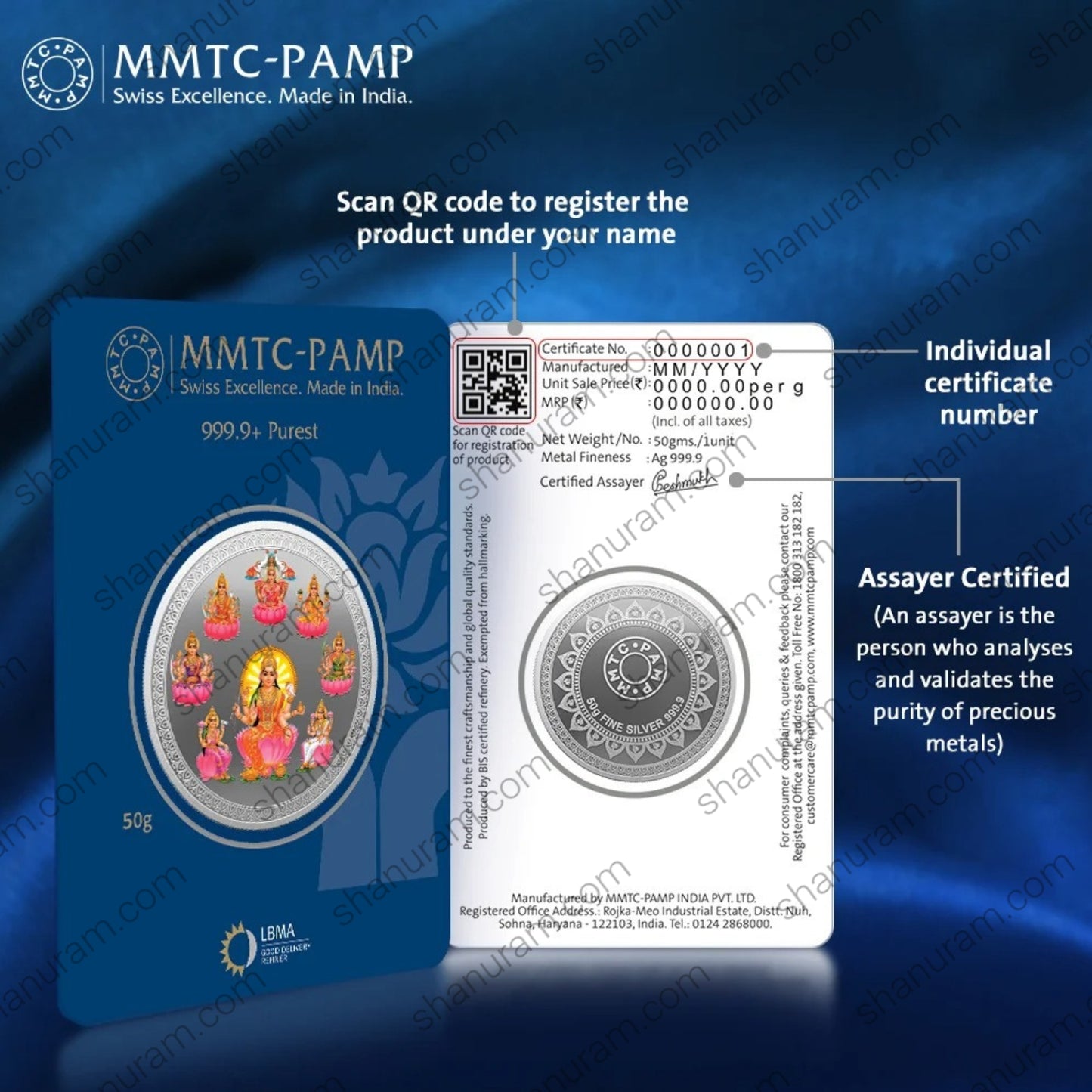MMTC-PAMP 50 Gram 999.9+ Pure Silver Ashtalakshmi Coin