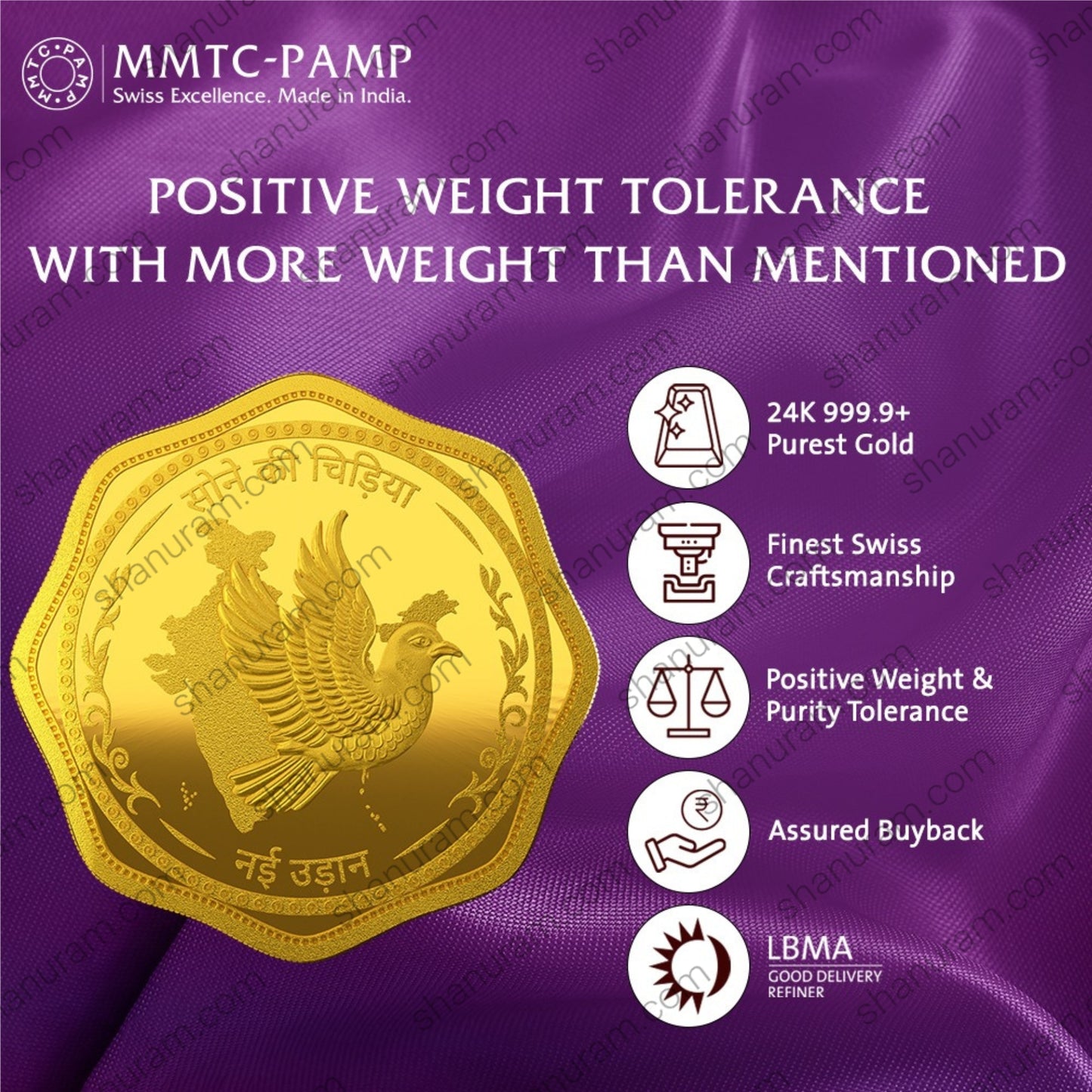 MMTC-PAMP 10g 24K 999.9+ Pure Gold Coin – Sone Ki Chidiya Design