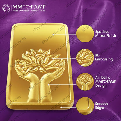 MMTC-PAMP 1 Gram 24K 999.9+ Pure Gold Bar – Lotus & Hands Design