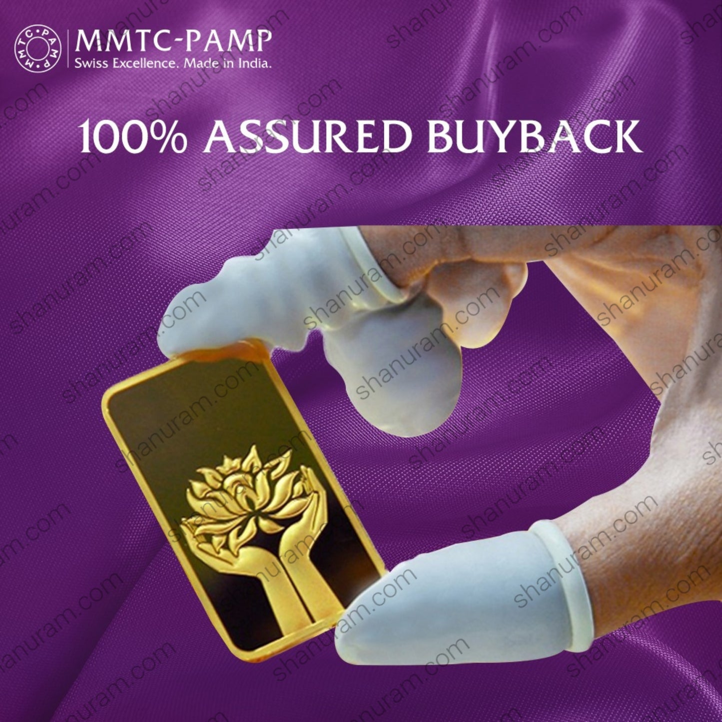 MMTC-PAMP 1 Gram 24K 999.9+ Pure Gold Bar – Lotus & Hands Design