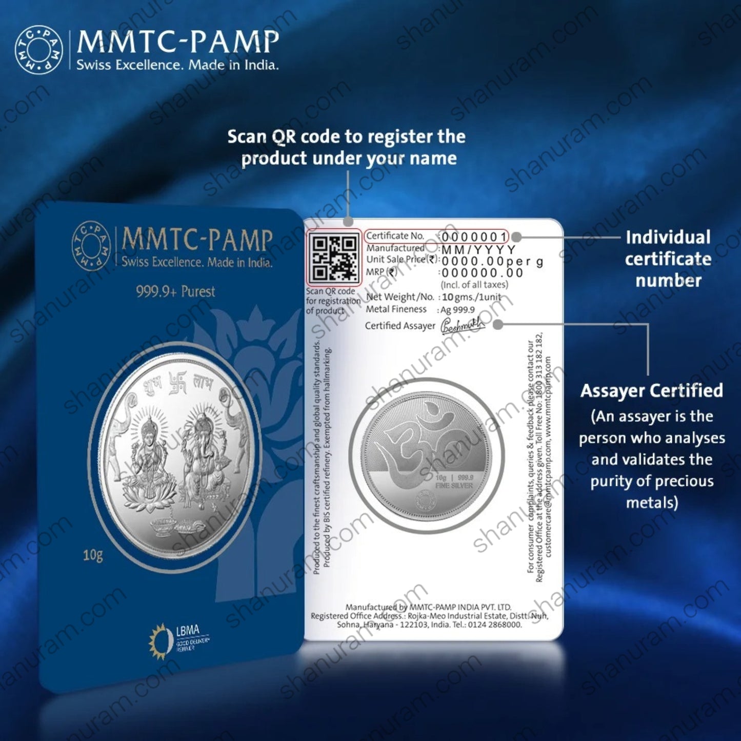 MMTC-PAMP 10 Gram 999.9+ Pure Silver Lakshmi Ganesh Coin