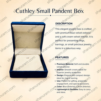 Cuthely Small Pendant Jewelry Box | Premium Blue Velvet Gift Box with Soft White Suede Interior | 4 x 4 x 2 Inch