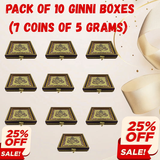 Premium 5g Red Wooden 7-Coin Square Box (Pack of 10) | Elegant Ginni Gift Box for 5g Silver & Gold Coins (Sikka)
