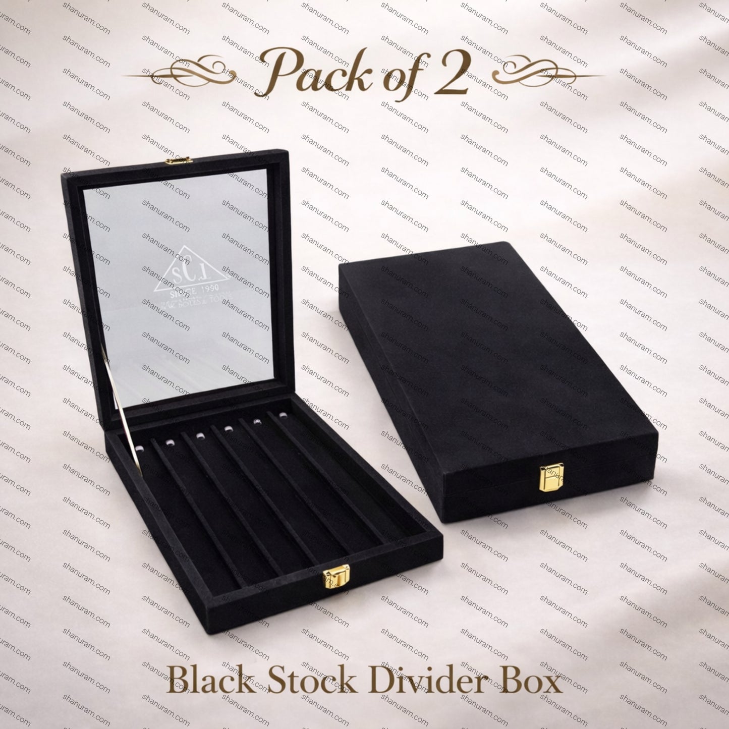 Pack of 2 Black Suede Fabric Chain Jewellery Display Stock Box with Glass Lid | Premium Chain Storage & Retail Display Box by SCJ