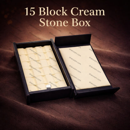 15 Block Cream Stone Box with Magnetic Cover – Rexine Gem Storage Display Case (4.5 x 2.5 x 1 Inch)